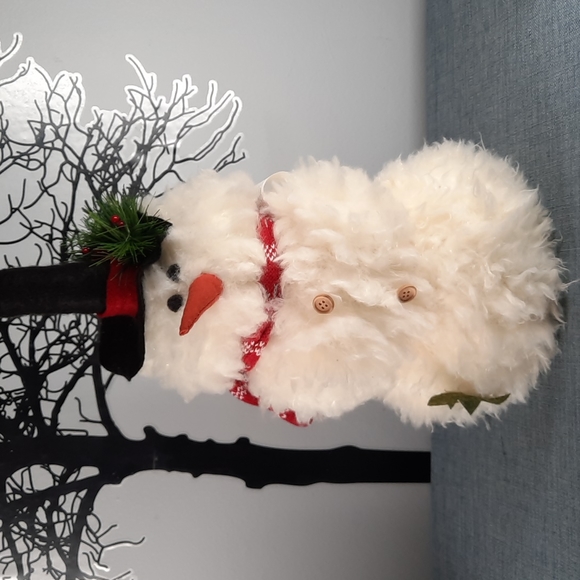 Tall Wired Stovetop Hat Fluffy Snowman Figure Sitter Winter Holiday Gift Decor - Picture 1 of 8